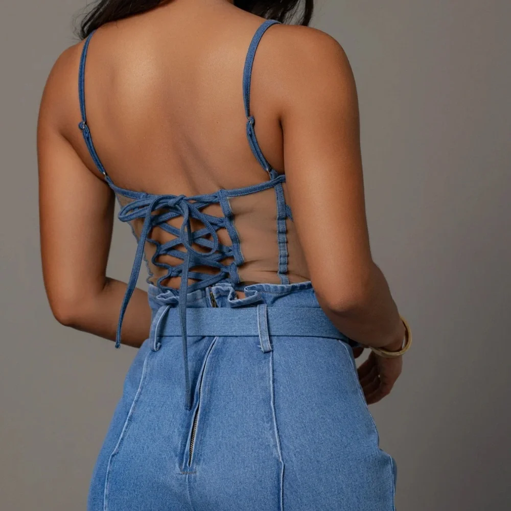 Denim Illusion Mesh Bustier - Picture 6 of 6